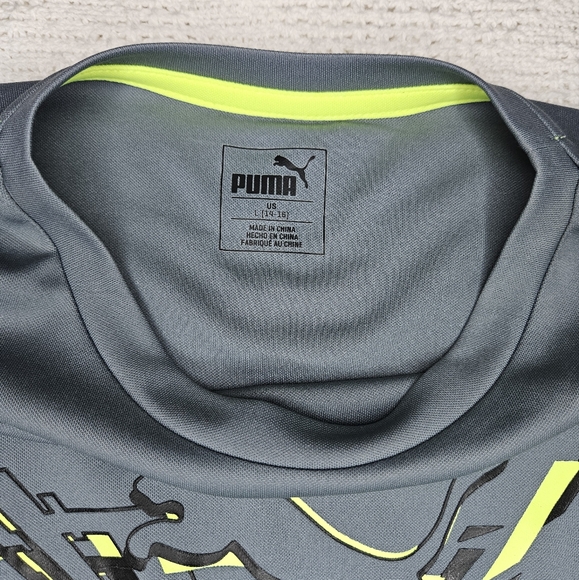 Puma Top Boys Size 14/16 Long Sleeve Top Shirt Gray Black Fluorescent Green - Picture 5 of 13